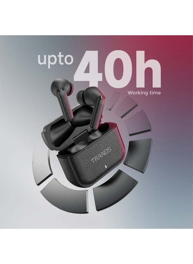 Trands TR-TWS-T7 Multi-Noise Cancellation Wireless Earbuds With Bluetooth 6.0 And Hi-Res LDAC Audio - Black - Image 4